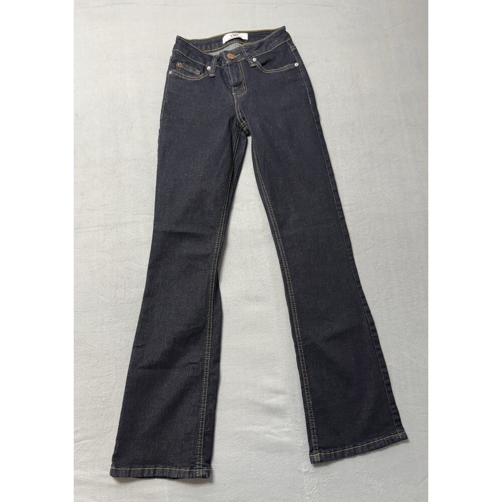 YMI Women's Bootcut Dark Blue Denim Jeans 1/25 Pocket Button Zip Solid Dark